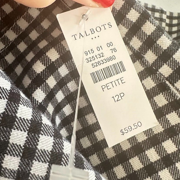 TALBOTS Skirt Size 12 Petite 12P Black White Denim Gingham Check A-Line Stretch - Picture 4 of 6